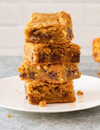 a stack of brown butter blondies