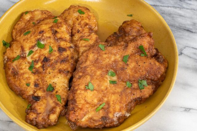 closeup of chicken francese