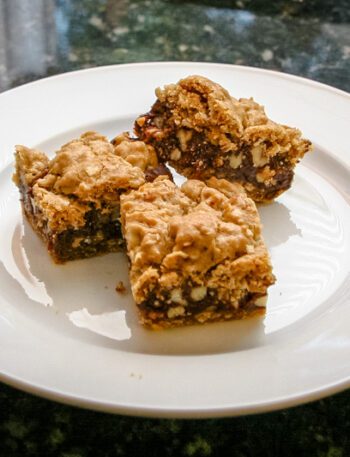 easy cake mix chocolate oat bars arranged on a plate