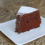 chocolate sponge cake slice on a plate