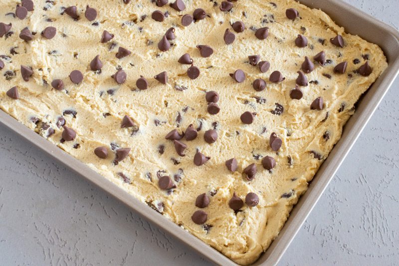 chocolate chip cookie bars ready to bake