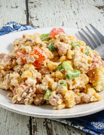 cornbread salad with tomatoes, pinto beans, and corn
