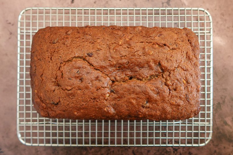 date nut bread on a cooling rack