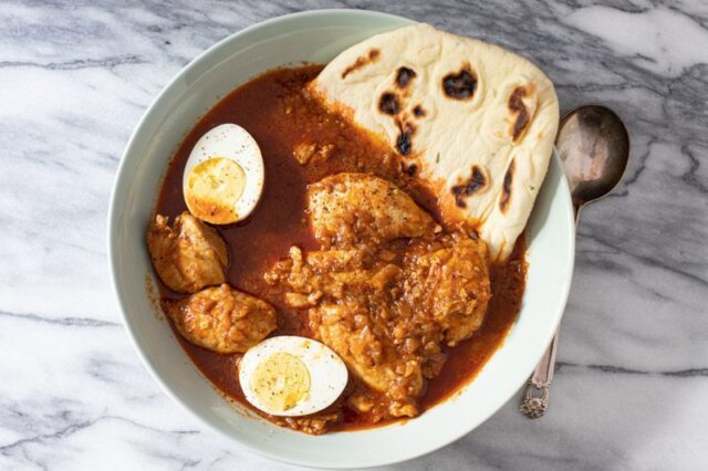 doro wat with chicken thighs and hard boiled egg