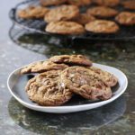 double chocolate chip cookie recipe showing cookies on a plate