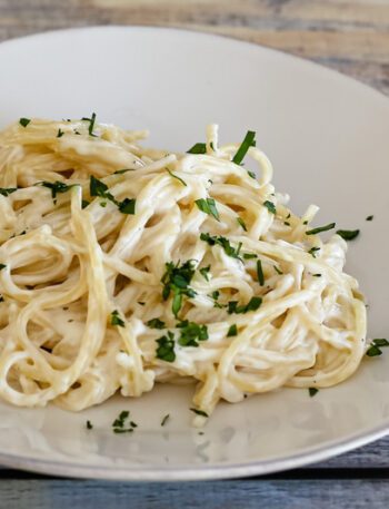 easy pasta alfredo on a plate