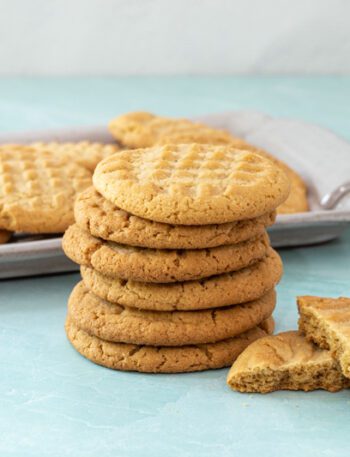 A stack of gluten-free peanut butter cookies.