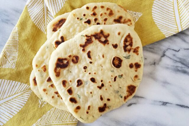 homemade garlic naan with cilantro