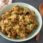 instant pot dressing or stuffing with challah bread and herbs