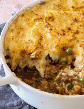 beef and mashed potato casserole made with leftover roast beef and mashed potatoes