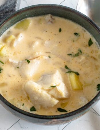 A big bowl of haddock chowder.