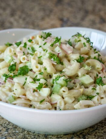 pasta salad with cucumbers and ham