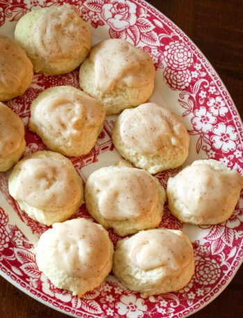 iced ricotta cookies on a decorative platter