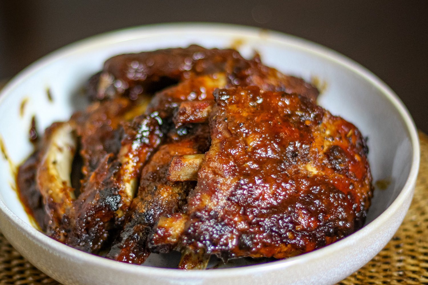 slow cooker ribs in a serving dish