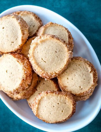 cinnamon sable cookies on a serving plate