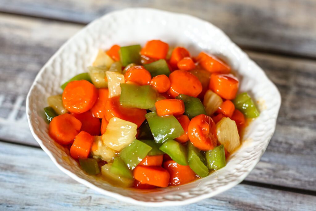 sweet and sour carrots in a serving bowl
