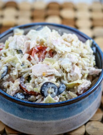 tuna and rice salad in a bowl