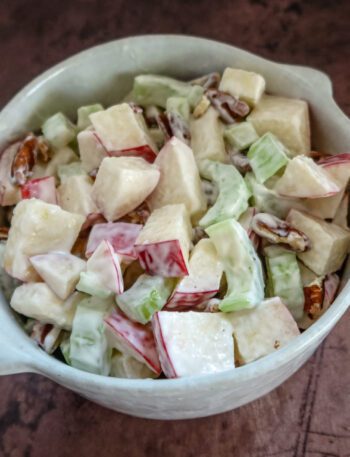 A bowl of waldorf salad.